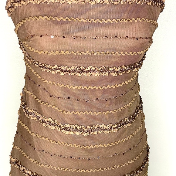 JS Collections Brown Sequin Dress Petite with 3/4 Sleeve Sheer Bolero | Size 8P - Picture 7 of 11